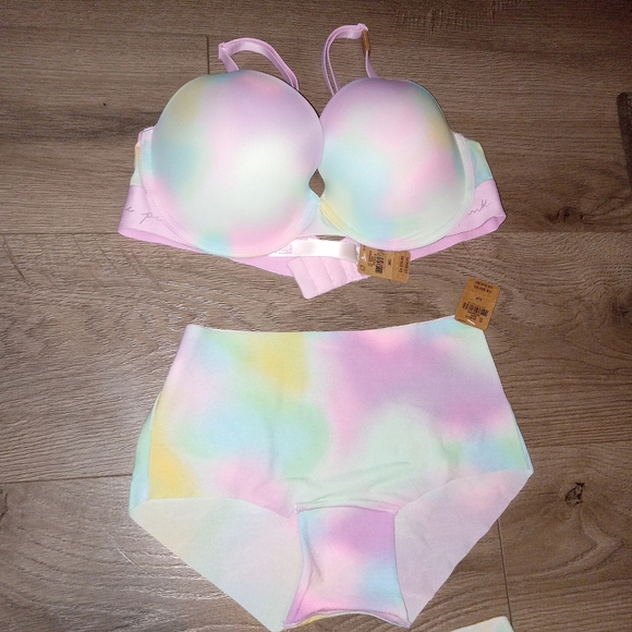 V.S.-4pc Bubble Ombre Blur Wear Everywhere T-Shirt Bra & Matching Panties 36C/S - Picture 3 of 11